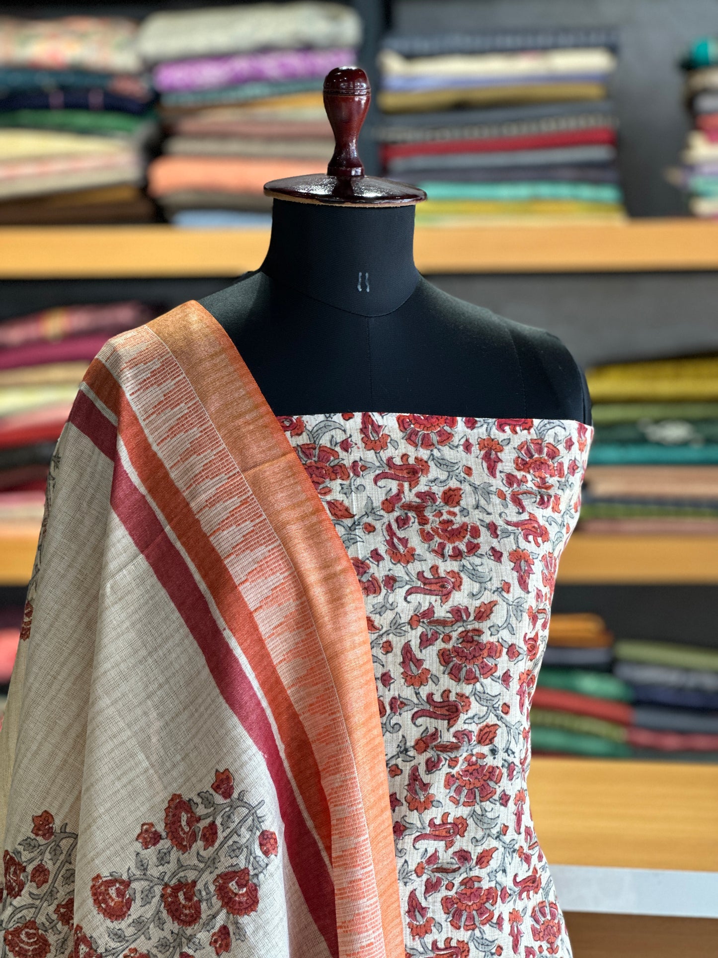 Colour khadi with printed bottom