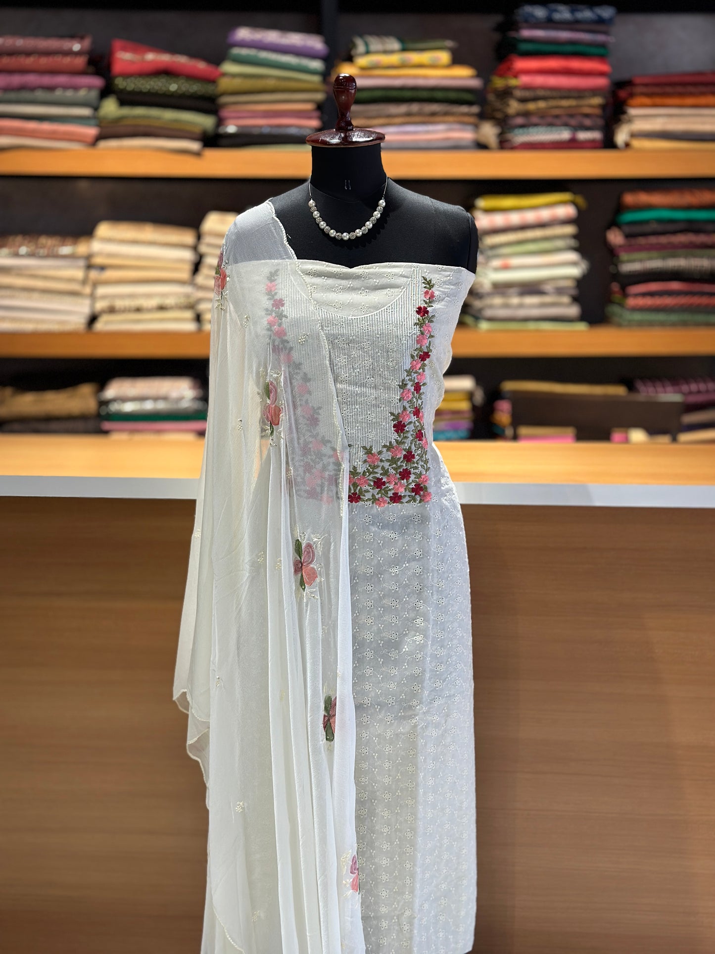 Off-white hackoba unstiched salwar set