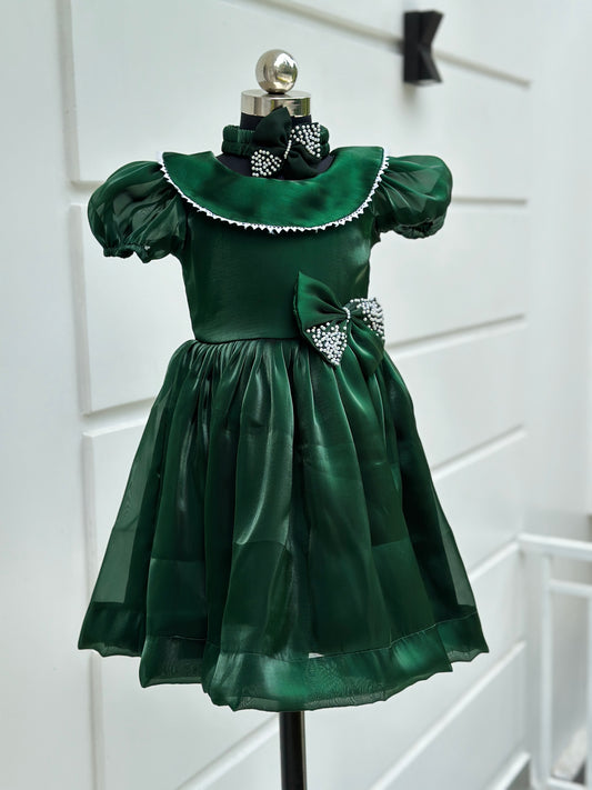 Fabz Designer Green Christmas Frock with bow