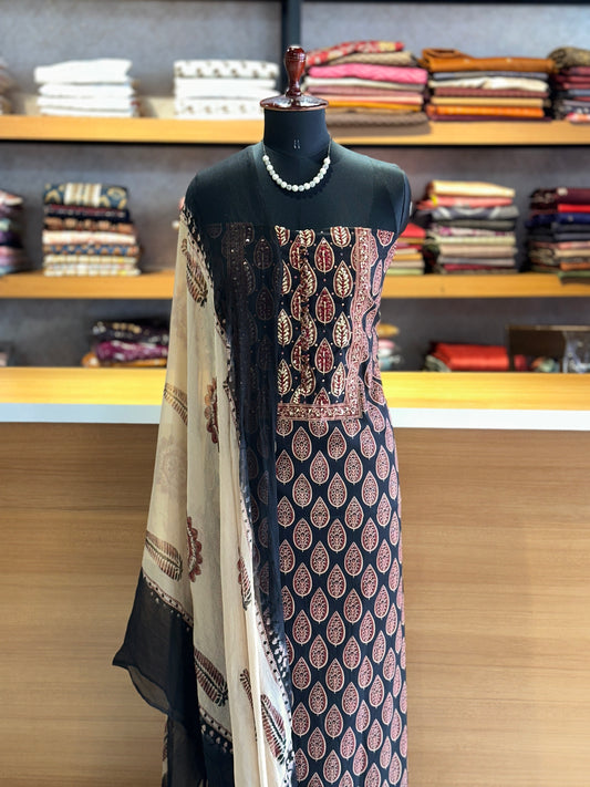 Cotton block printed unstitched salwar set