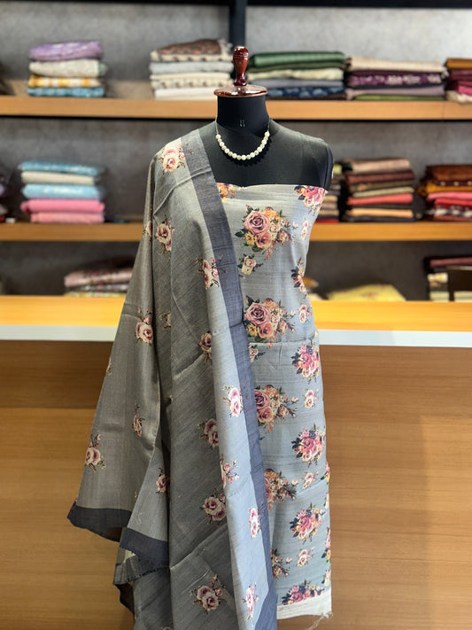 Floral printed tussur unstitched salwar set