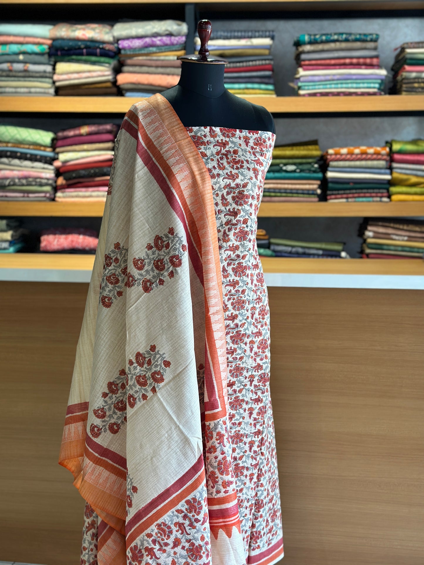 Colour khadi with printed bottom