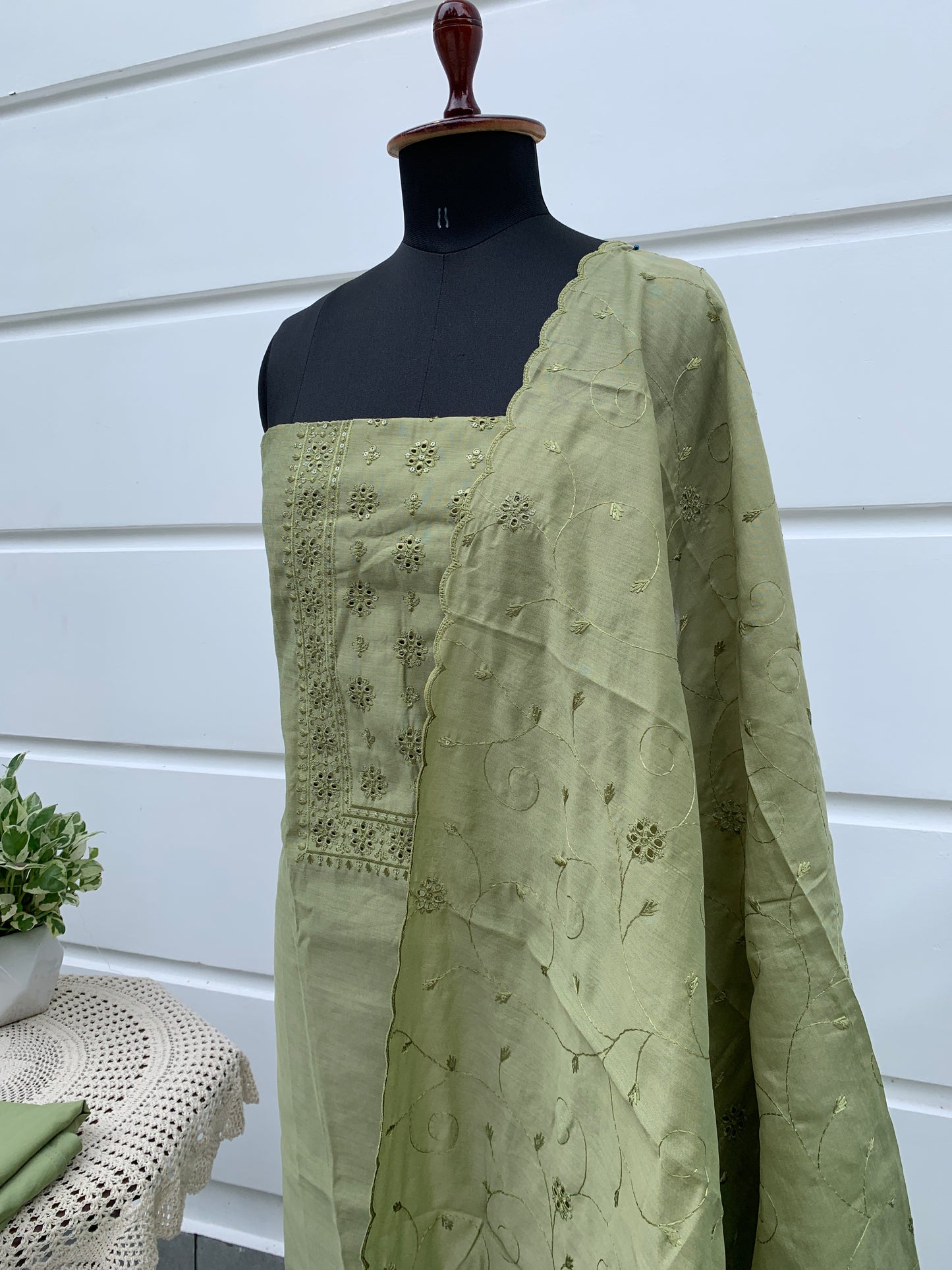 Semi Silk Yoke Cut Work Unstitched Salwar Set