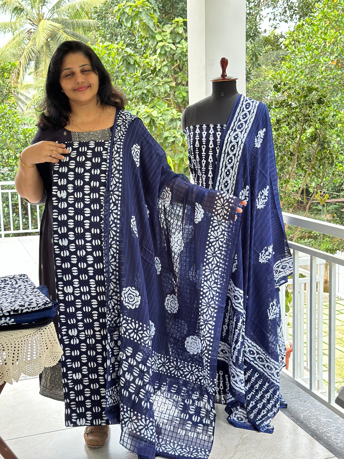 Cotton Indigo Blue Unstitched Salwar Set