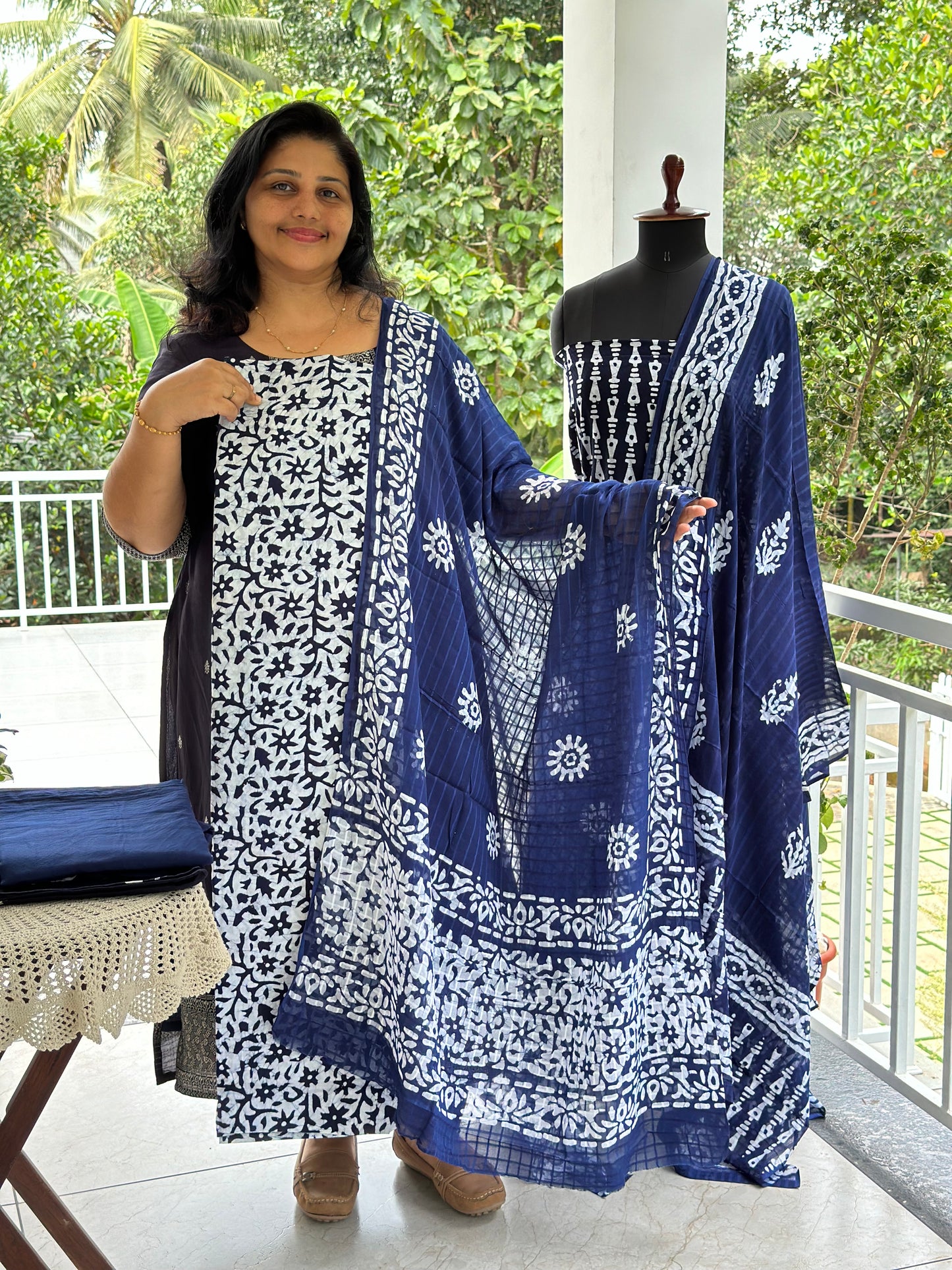 Cotton Indigo Blue Unstitched Salwar Set