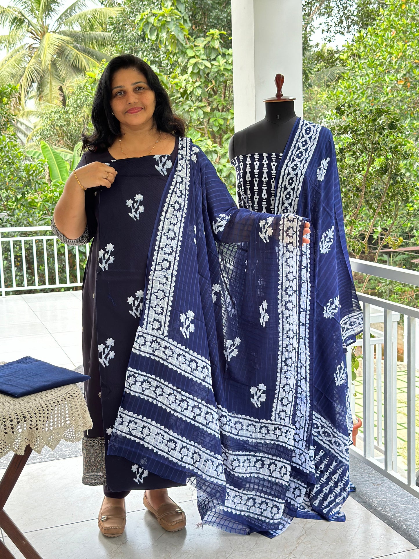 Cotton Indigo Blue Unstitched Salwar Set