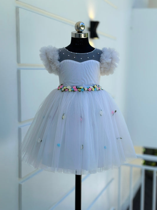 White tulle net Girls Frock