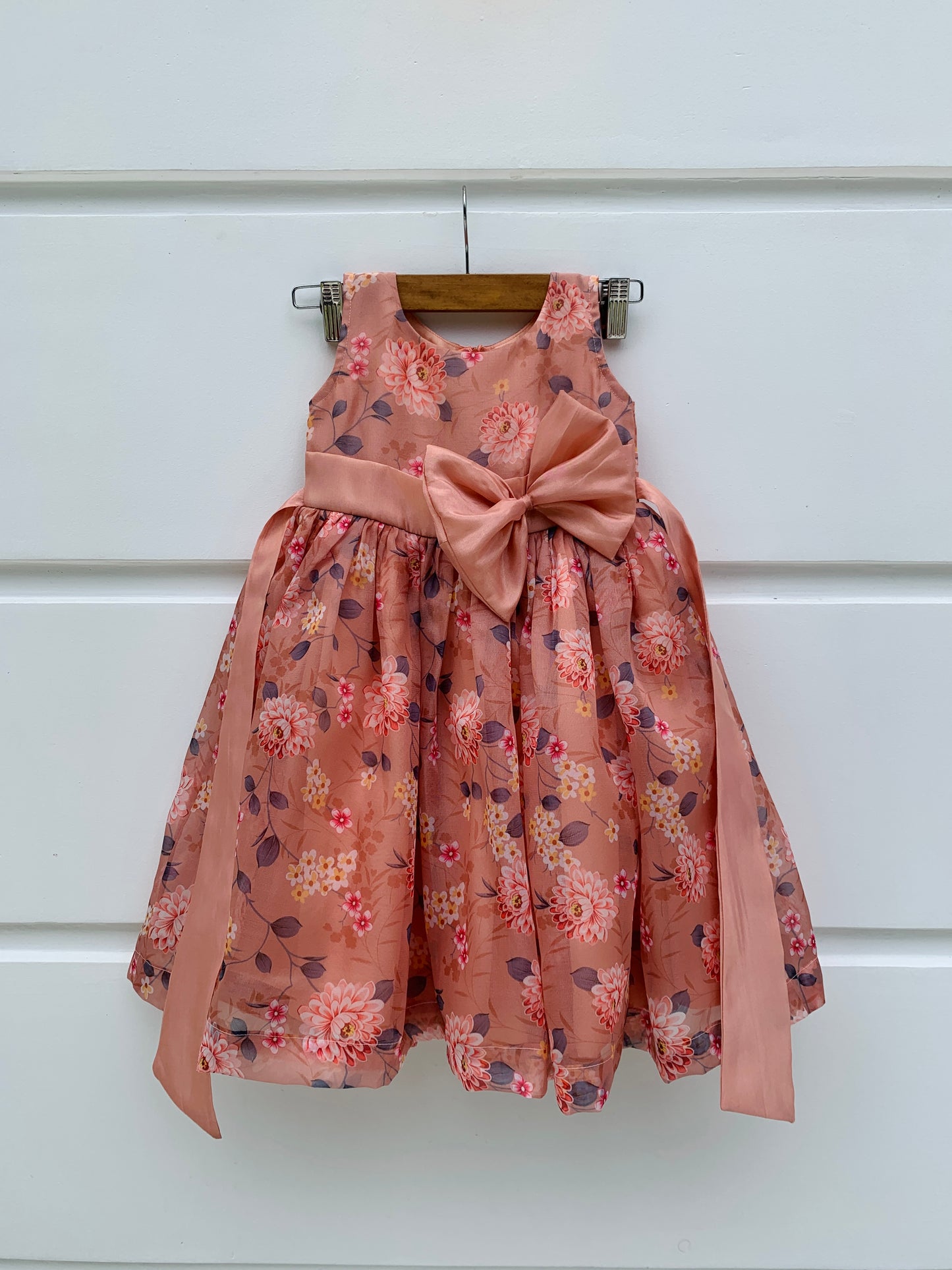 Peach Floral Organza Semi Party Frock