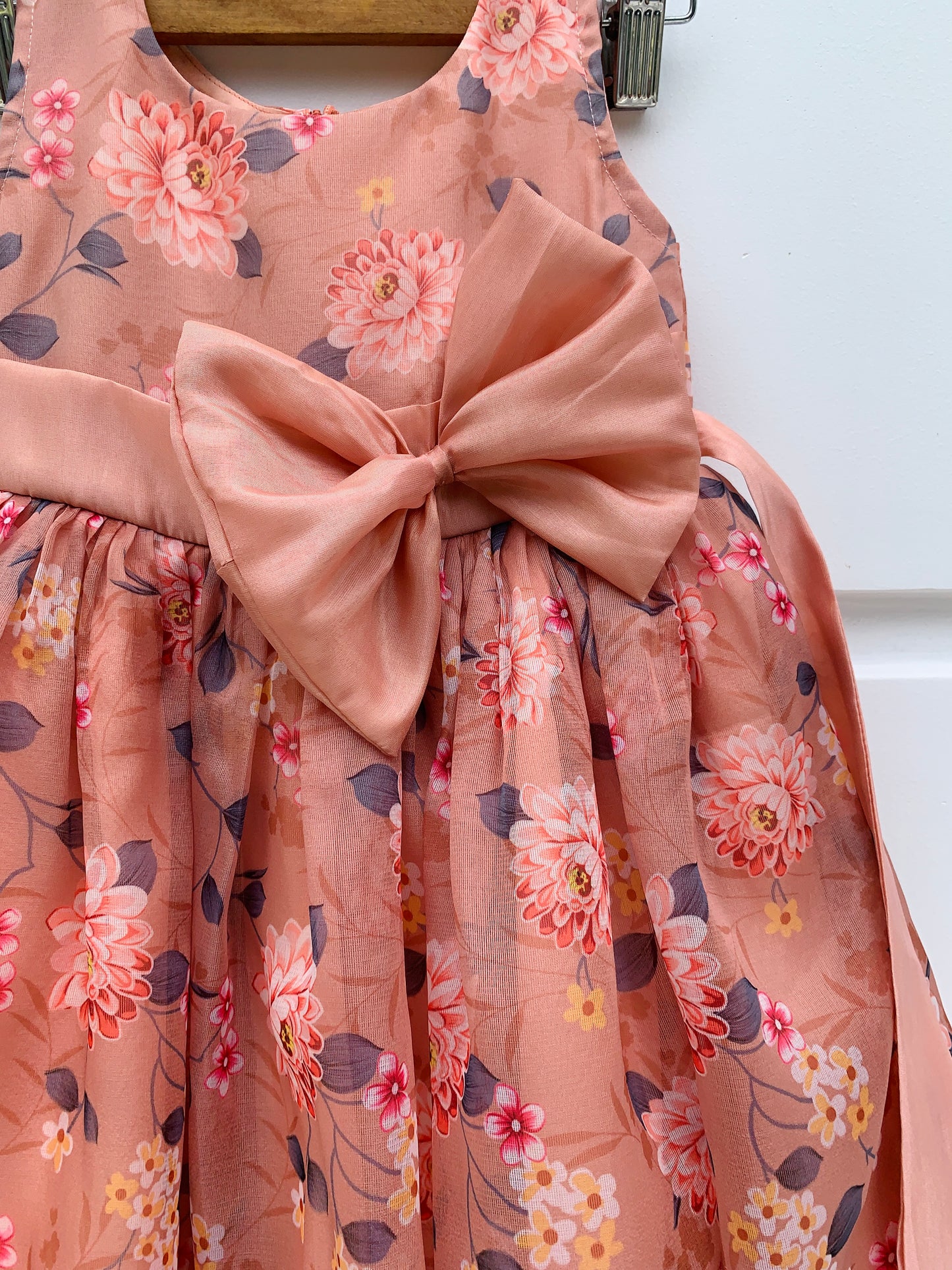 Peach Floral Organza Semi Party Frock