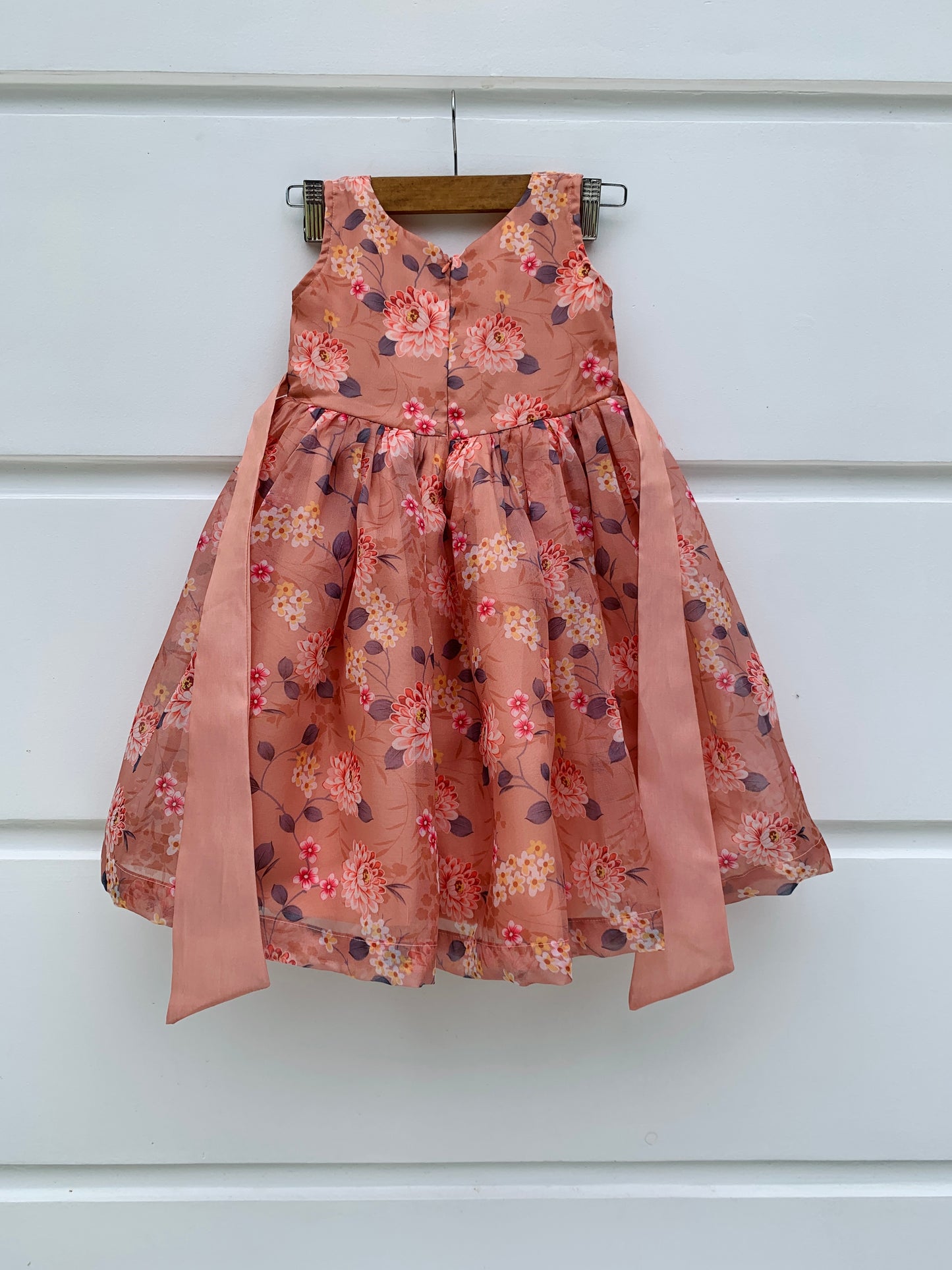 Peach Floral Organza Semi Party Frock