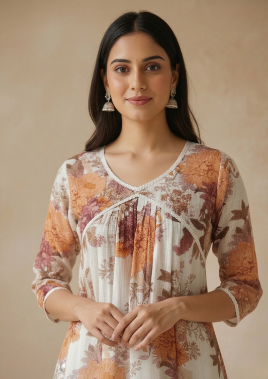 A-Linien Kleid aus Baumwolle mit Blumenmuster | Fabz Boutique