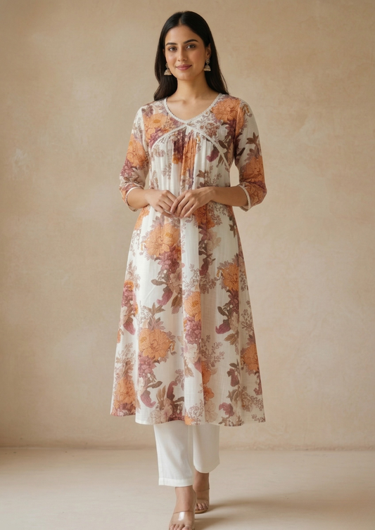 A-Linien Kleid aus Baumwolle mit Blumenmuster | Fabz Boutique